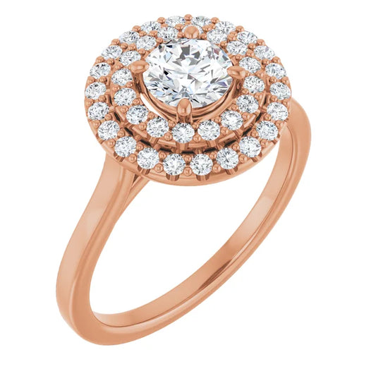 Round Brilliant Rose Gold Double Halo Solitaire Lab Diamond Engagement Ring