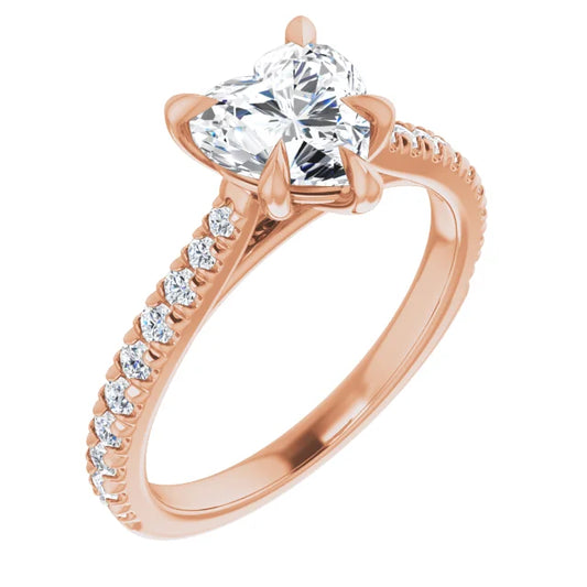 Heart Rose Gold Claw Set Style Engagement Ring