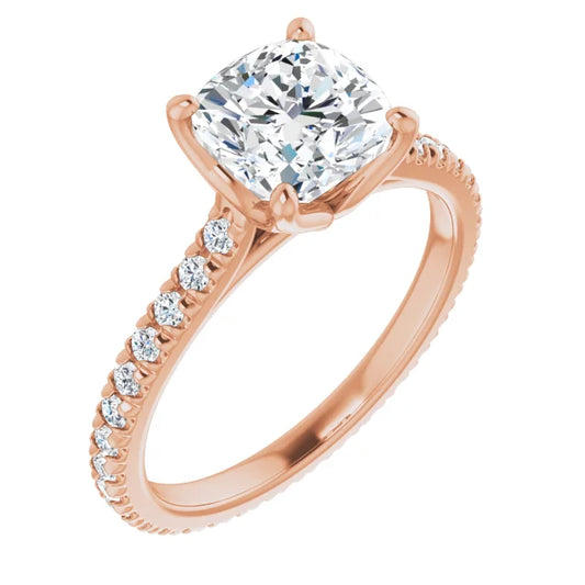 Cushion Rose Gold Claw Set Eternity Style Engagement Ring