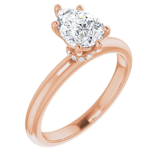 Pear Cut Rose Gold Low Hidden Halo Solitaire Engagement Ring