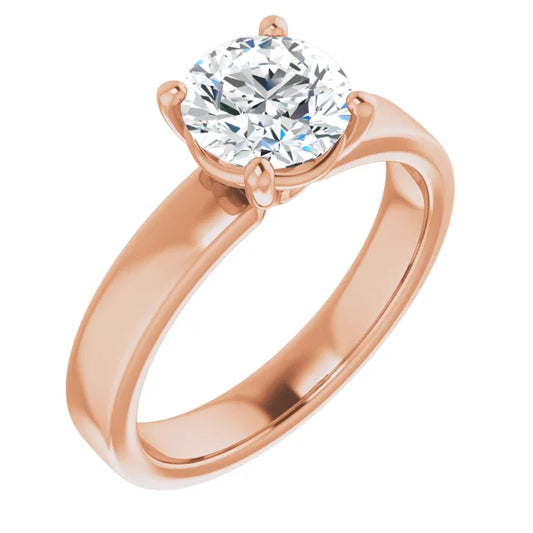 Round Brilliant Rose Gold Wide Band Solitaire Engagement Ring
