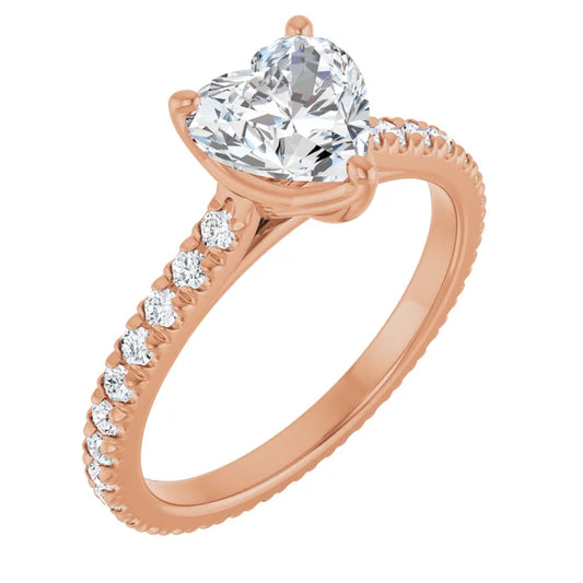 Heart Rose Gold Claw Set Eternity Style Engagement Ring