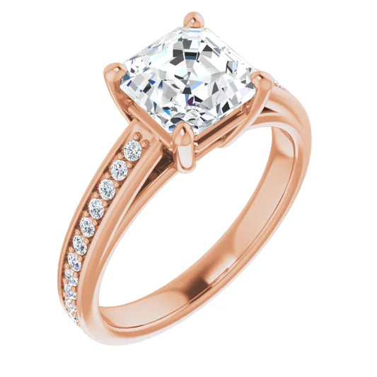 Asscher Rose Gold Claw Set Style Lab Diamond Engagement Ring