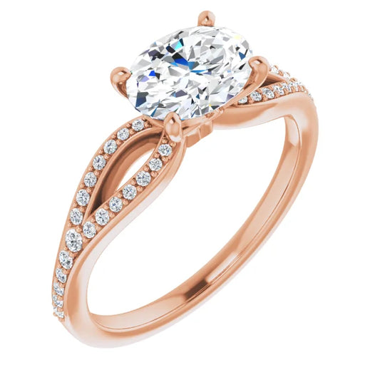 Oval Rose Gold East West Style Engagement Ring