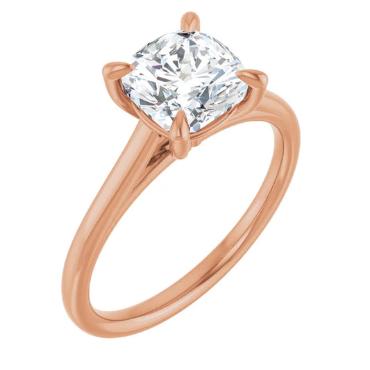 Cushion Rose Gold Four Claw Solitaire Lab Diamond Engagement Ring