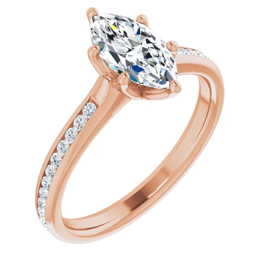 Marquise Rose Gold Six Claw Channel Set Lab Diamond Engagement Ring