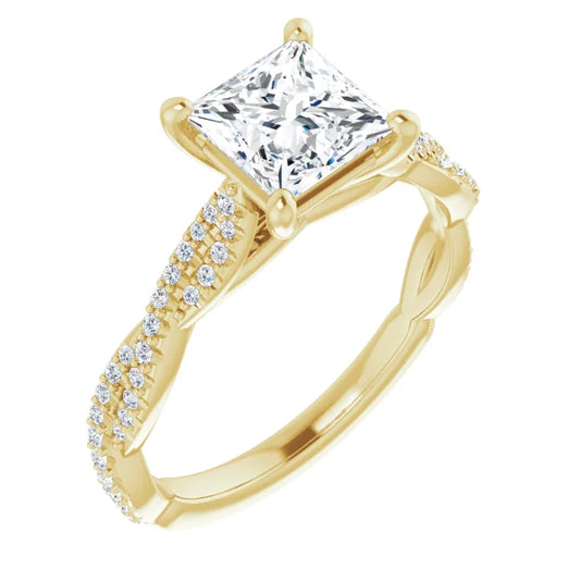 Princess Yellow Gold Twist Style Engagement Ring