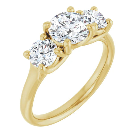 Round Brilliant Yellow Gold Tri Stone Lab Diamond Engagement Ring