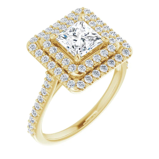 Princess Double Halo Yellow Gold Lab Diamond Engagement Ring