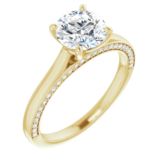 Round Brilliant Yellow Gold Solitaire & Hidden Diamond Band Engagement Ring
