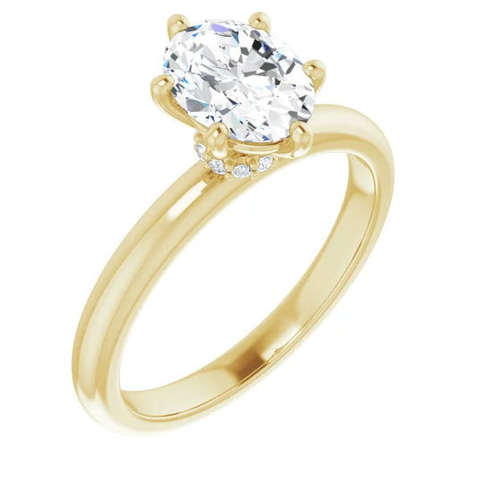 Oval Cut Yellow Gold Low Hidden Halo Solitaire Engagement Ring