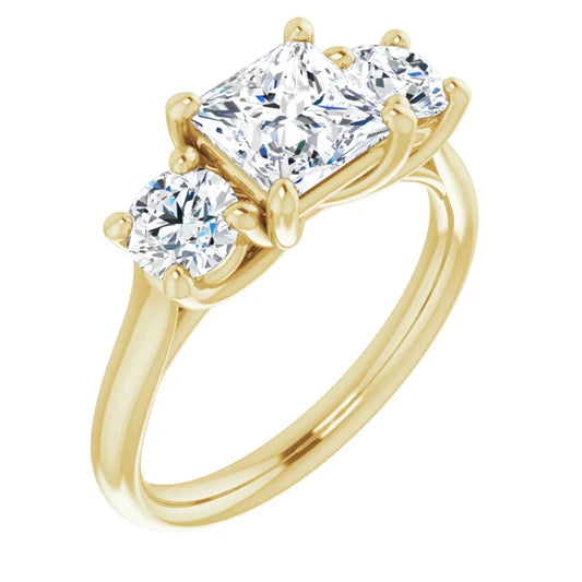 Princess Yellow Gold Tri Stone Lab Diamond Engagement Ring