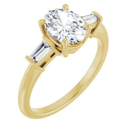 Oval Yellow Gold Baguette Accent Lab Diamond Engagement Ring