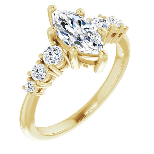 Marquise Yellow Gold Multi Stone Accent Style Engagement Ring
