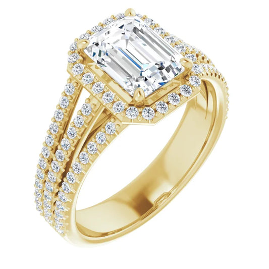 Emerald Yellow Gold Halo Style Engagement Ring