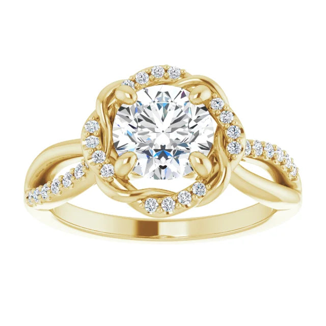 Round Brilliant Yellow Gold Antique Inspired Design Engagement Ring