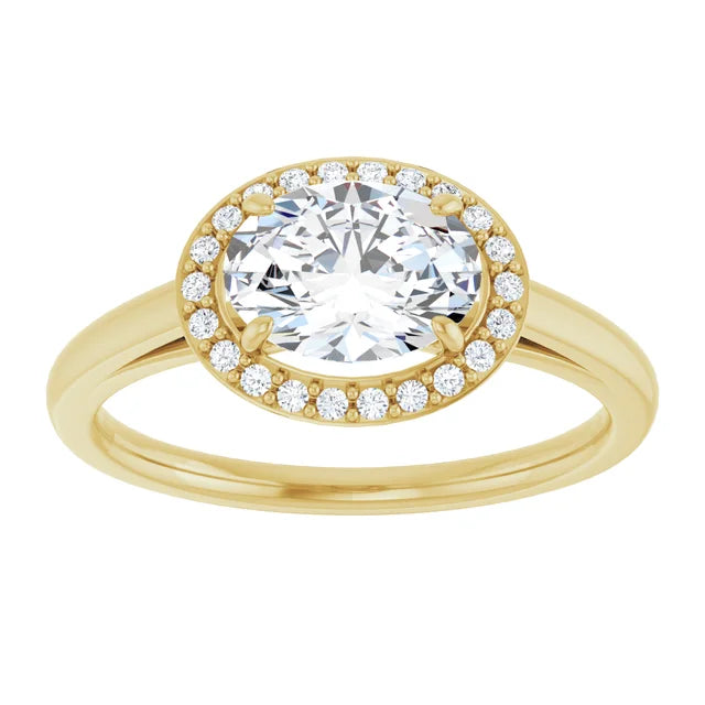 Oval Yellow Gold East West Halo Style Engagement Ring