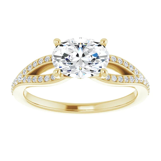 Oval Yellow Gold East West Style Engagement Ring