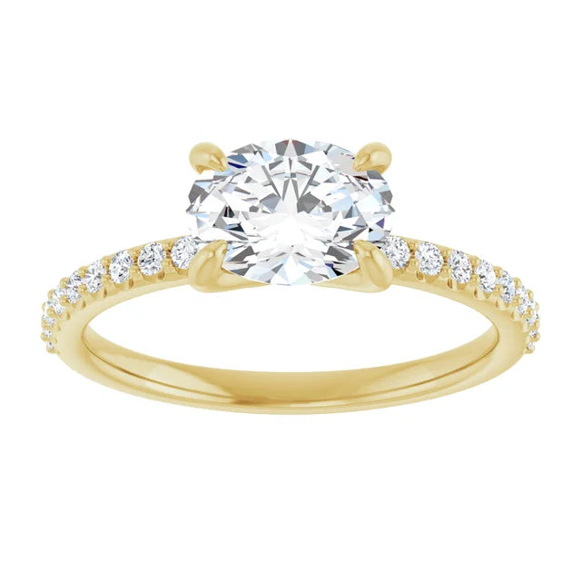 Oval Yellow Gold East West Style Engagement Ring