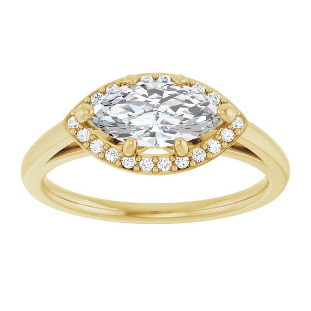 Marquise Yellow Gold East West Halo Style Engagement Ring