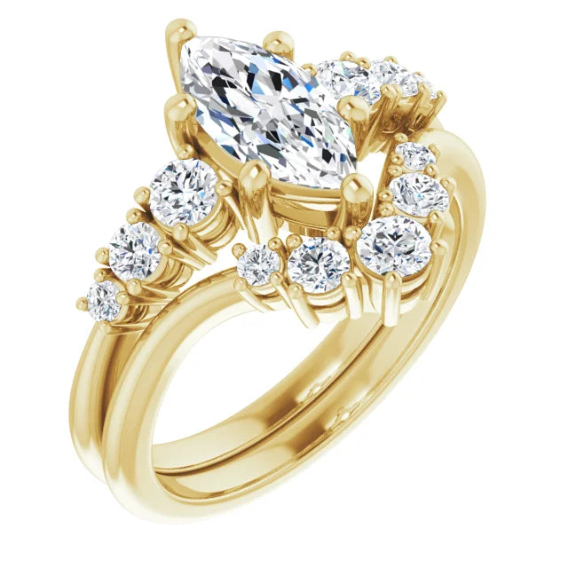 Marquise Yellow Gold Multi Stone Accent Style Engagement Ring