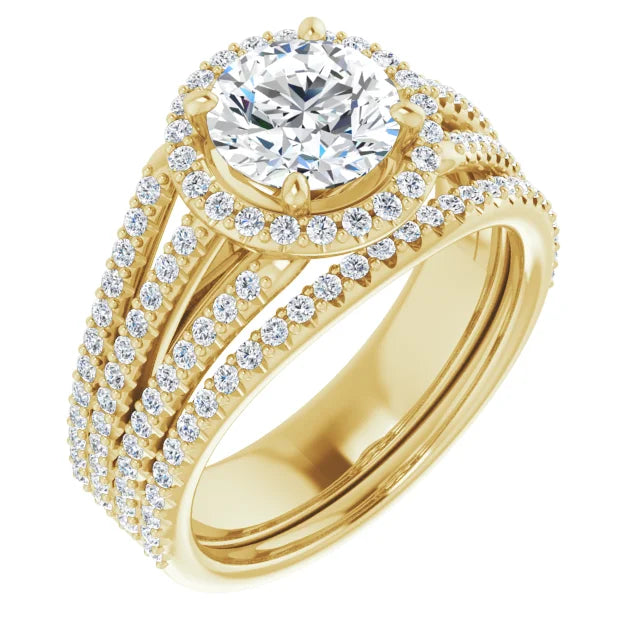 Round Brilliant Yellow Gold Halo Style Engagement Ring
