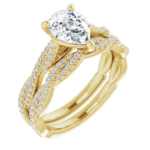Pear Yellow Gold Twist Style Engagement Ring