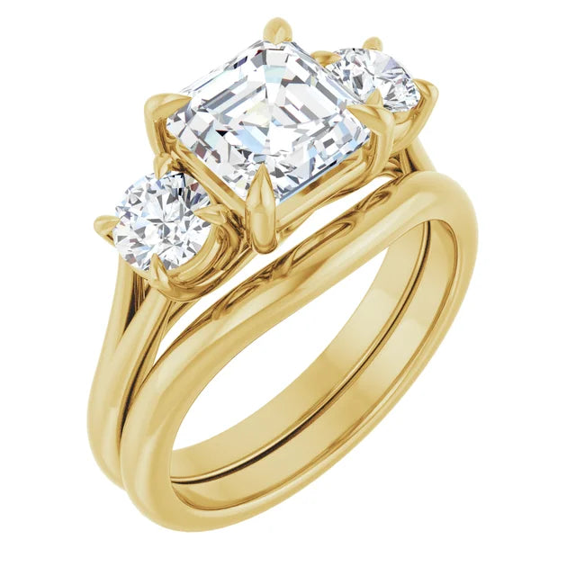 Asscher Yellow Gold Accent Engagement Ring