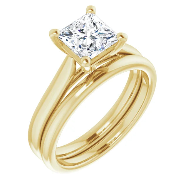 Four Claw Yellow Gold Princess Solitaire Engagement Ring