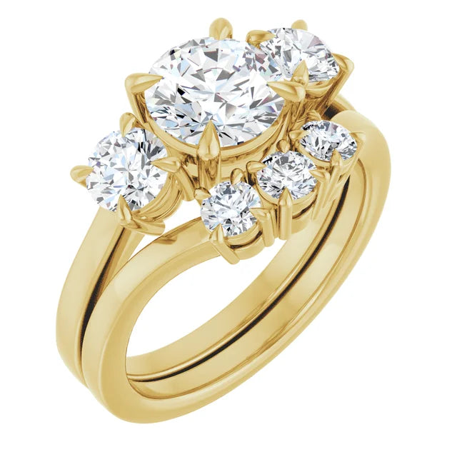 Round Brilliant Yellow Gold Tri Stone Lab Diamond Engagement Ring