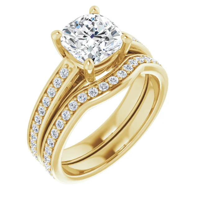 Cushion Yellow Gold Claw Set Style Lab Diamond Engagement Ring