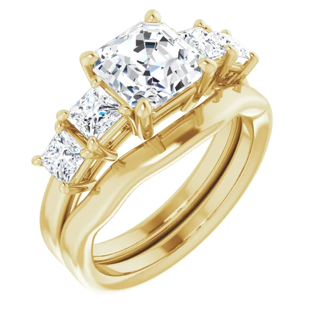 Asscher Yellow Gold Multi Stone Accent Style Engagement Ring
