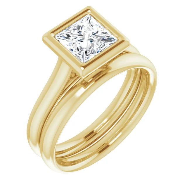Princess Yellow Gold Solitaire Bezel Lab Diamond Engagement Ring