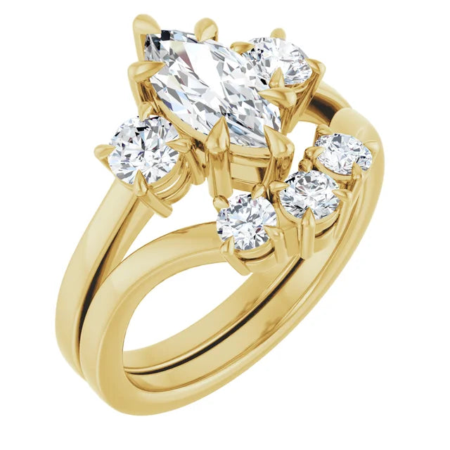 Marquise Yellow Gold Tri Stone Lab Diamond Engagement Ring