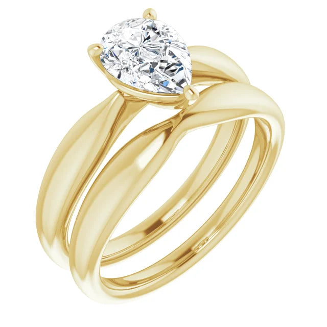 Pear Yellow Gold Knife Edge Solitaire Engagement Ring