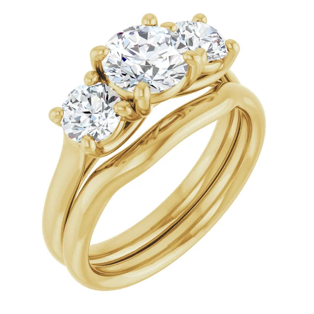Round Brilliant Yellow Gold Tri Stone Lab Diamond Engagement Ring