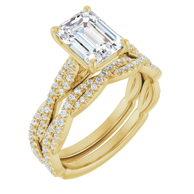 Emerald Yellow Gold Twist Style Engagement Ring