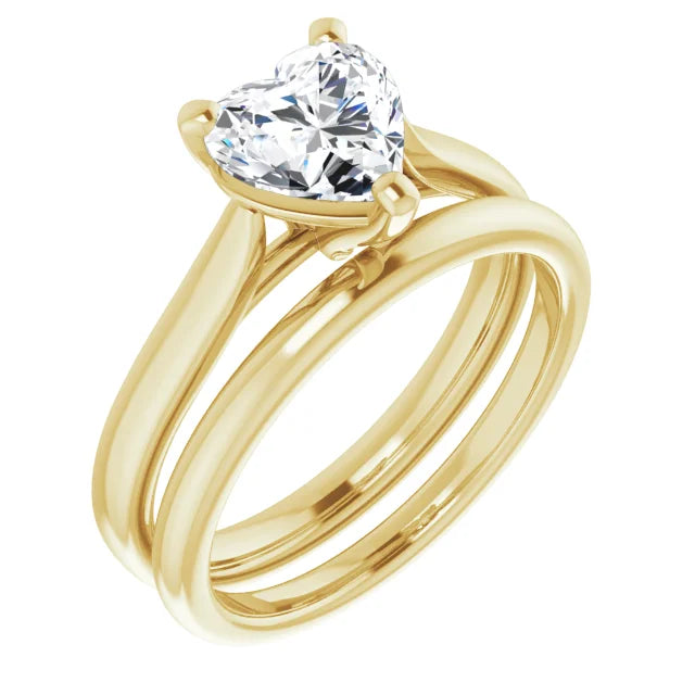 Three Claw Yellow Gold Heart Solitaire Engagement Ring