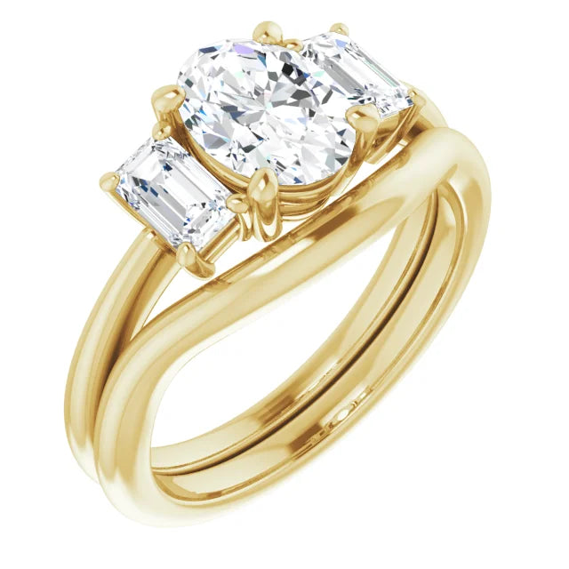 Oval Yellow Gold Tri Stone Lab Diamond Engagement Ring