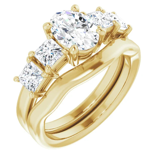 Oval Yellow Gold Multi Stone Accent Style Engagement Ring