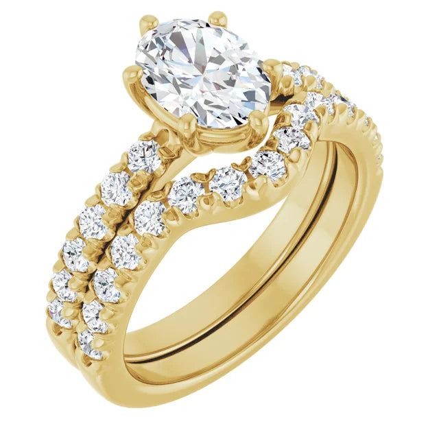 Oval Six Claw Pave Yellow Gold Engagement Ring