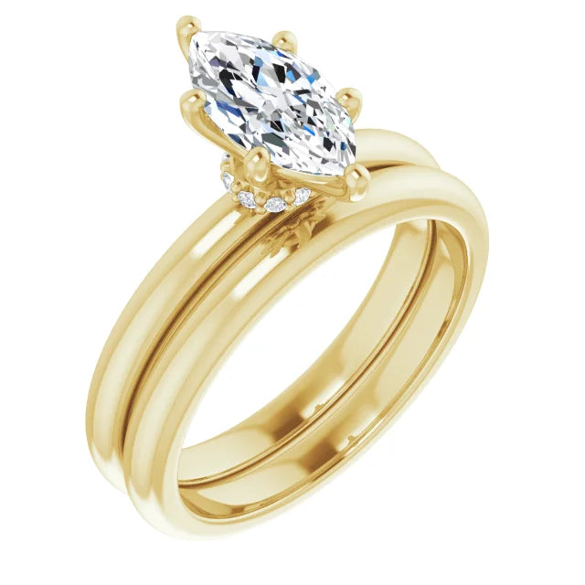 Marquise Cut Yellow Gold Low Hidden Halo Solitaire Engagement Ring