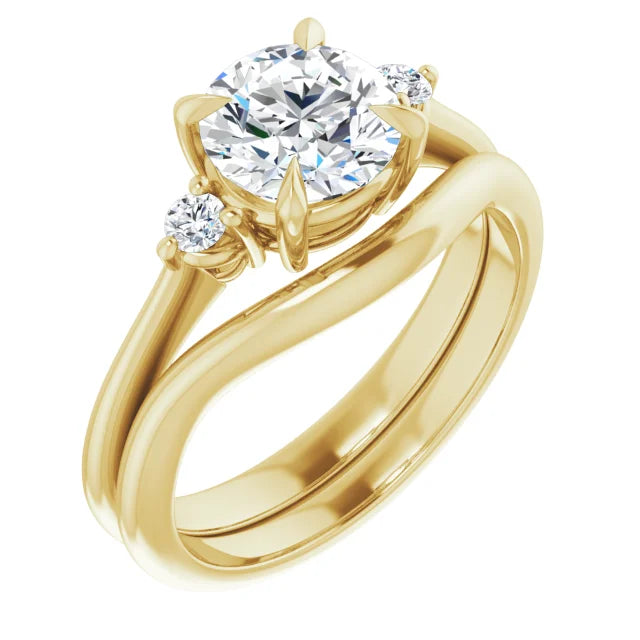 Round Brilliant Yellow Gold Accent Engagement Ring