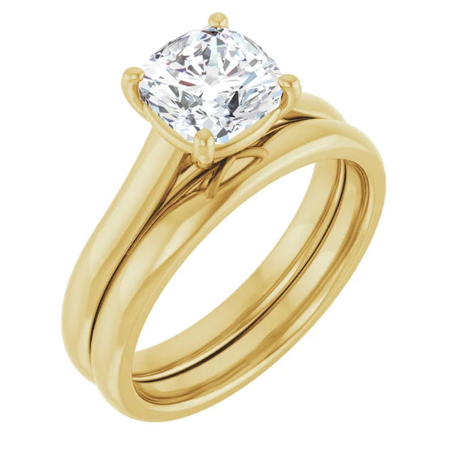 Four Claw Cushion Yellow Gold Solitaire Lab Diamond Engagement Ring