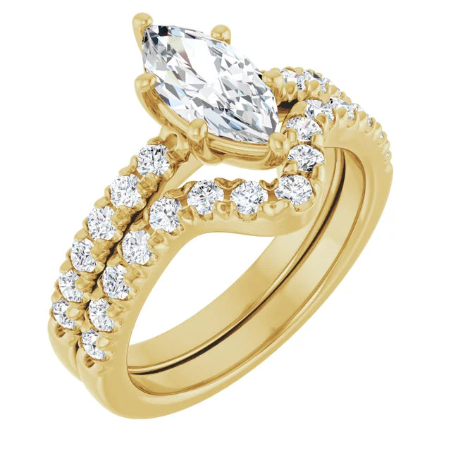 Marquise Six Claw Pave Yellow Gold Engagement Ring