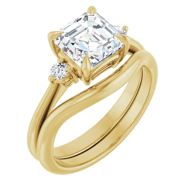 Asscher Yellow Gold Accent Engagement Ring