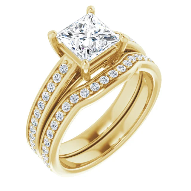 Princess Yellow Gold Claw Set Style Lab Diamond Engagement Ring
