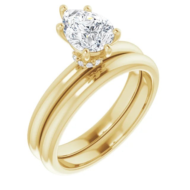 Pear Cut Yellow Gold Low Hidden Halo Solitaire Engagement Ring
