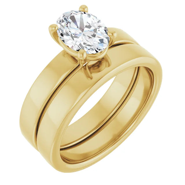 Oval Yellow Gold Wide Band Solitaire Engagement Ring