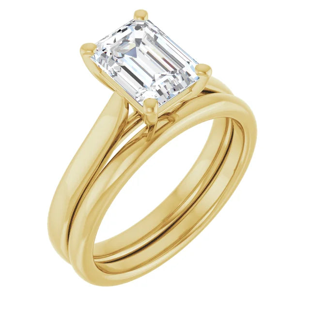 Four Claw Yellow Gold Emerald Solitaire Engagement Ring